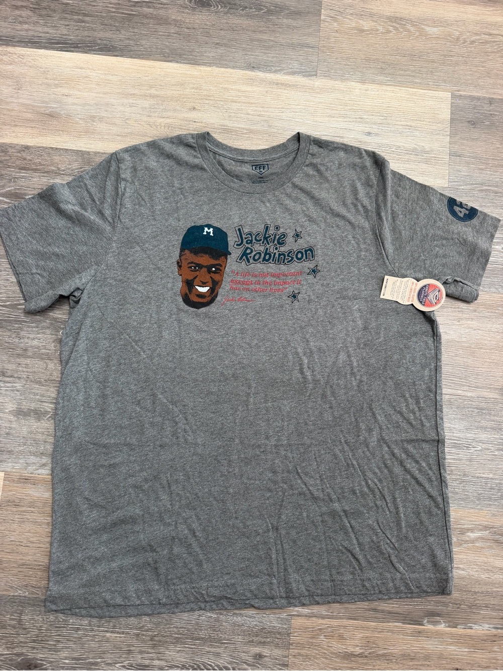 Ebbets Field Flannels Gray Jackie Robinson Graphic Tee
